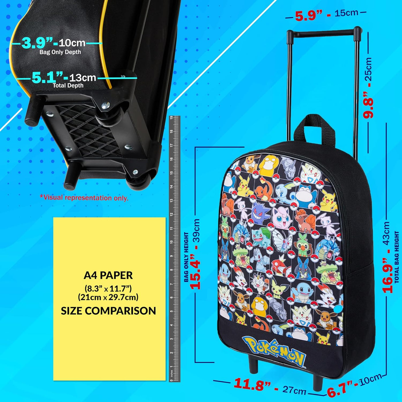 Pokemon - Maleta plegable para niños, 15 pulgadas, 10.5 litros, 2 r...