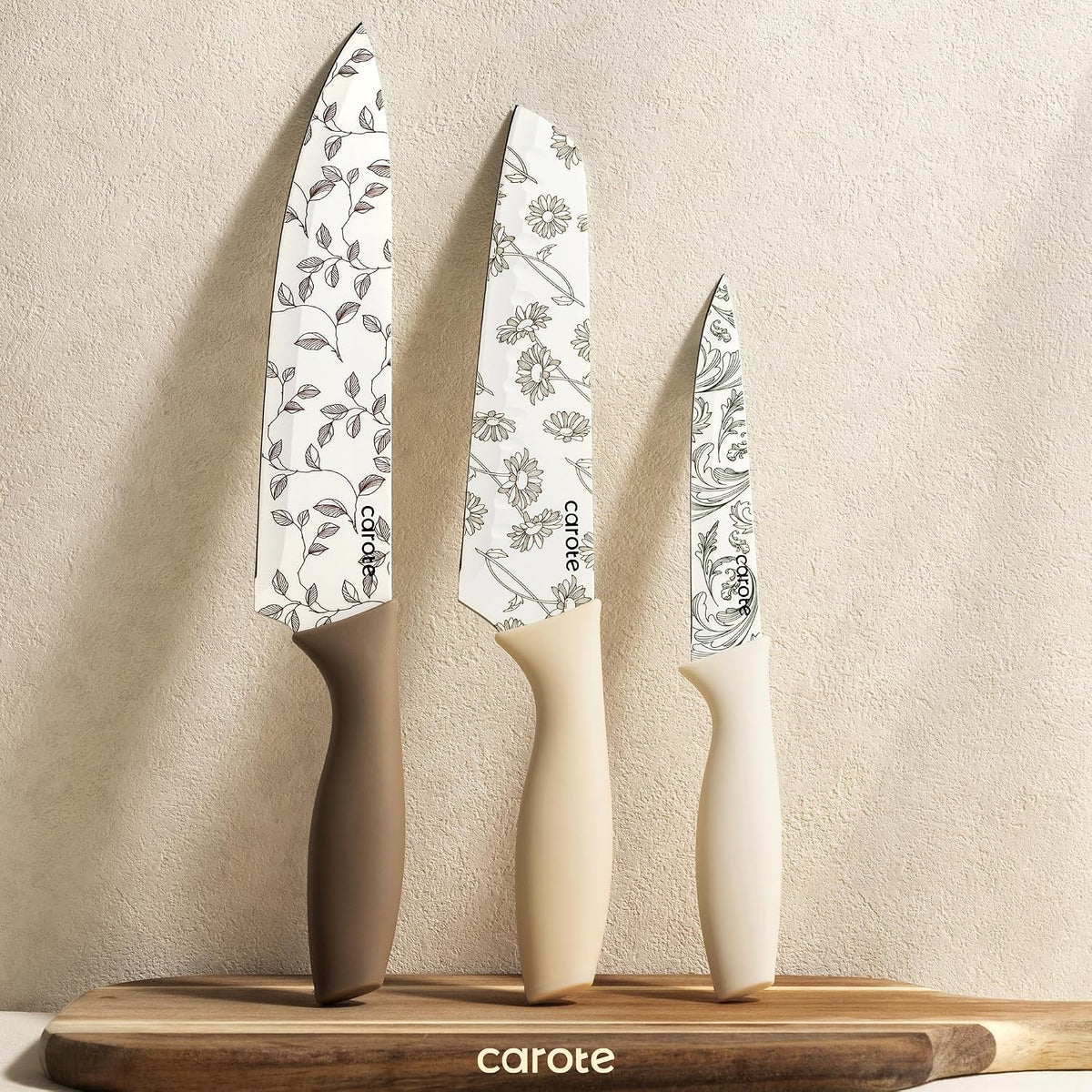 CAROTE Juego de cuchillos de cocina, 6 cuchillos florales con 6 pro...