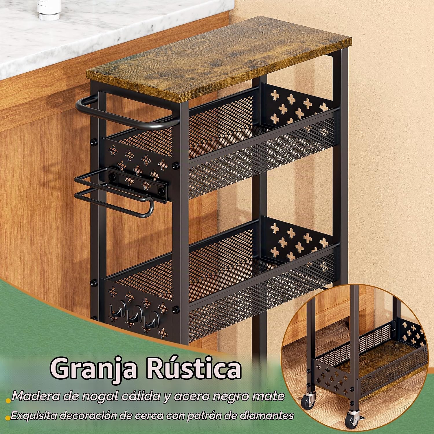 OKZEST Organizadores de baño delgados y carrito de almacenamiento c...