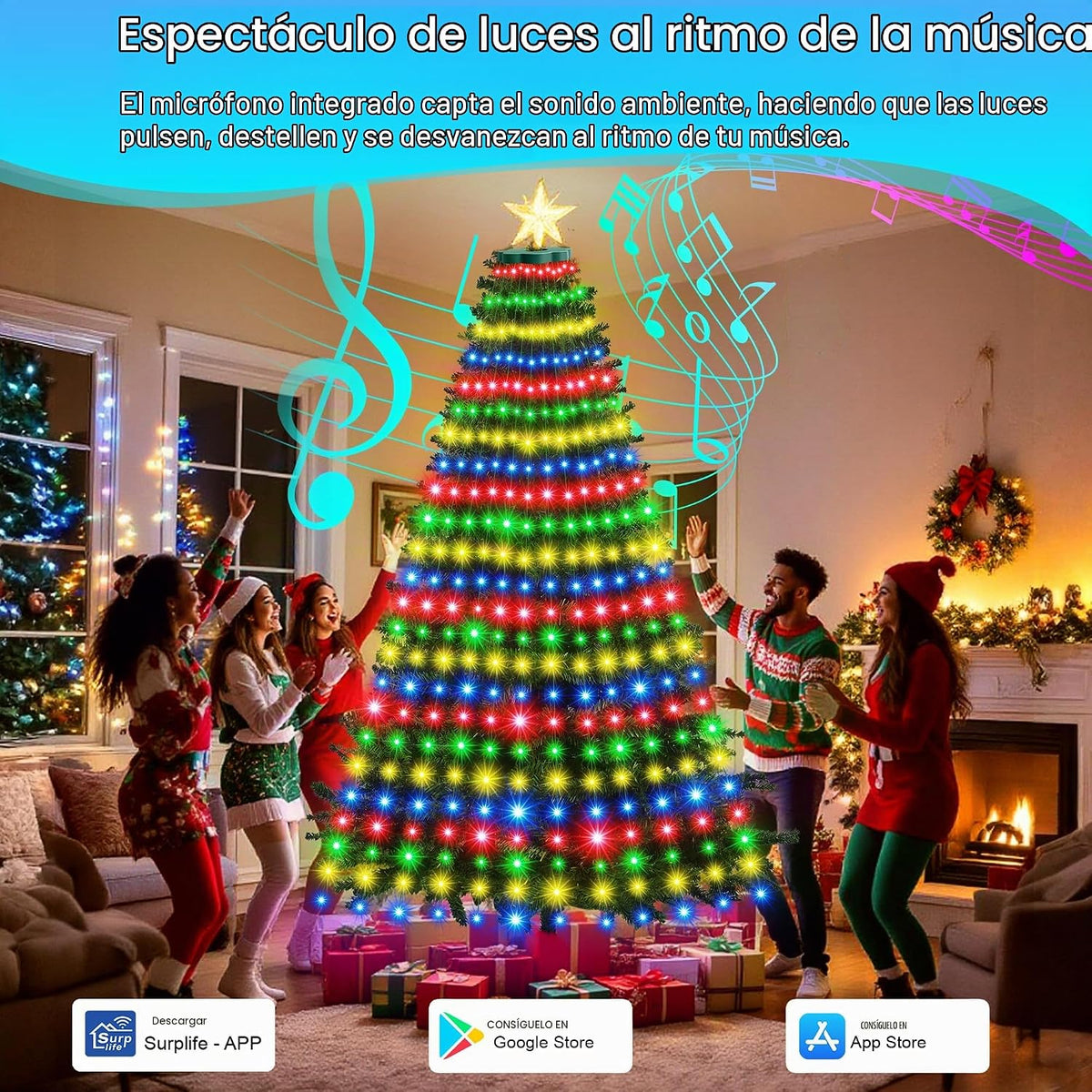 Más de 30 modos de luces de árbol de Navidad recubiertas para inter...