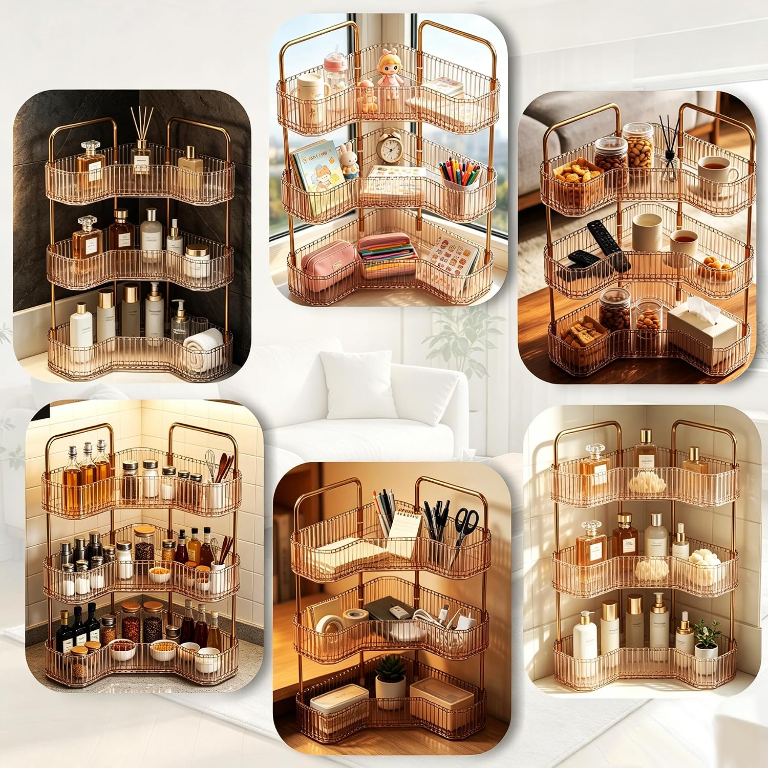 Organizador de baño esquinero de 3 niveles, estante para mostrador...