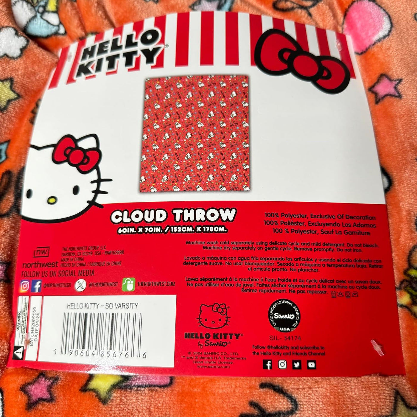 NORTHWEST Manta de felpa con diseño de nube de Hello Kitty, 60 x 70...