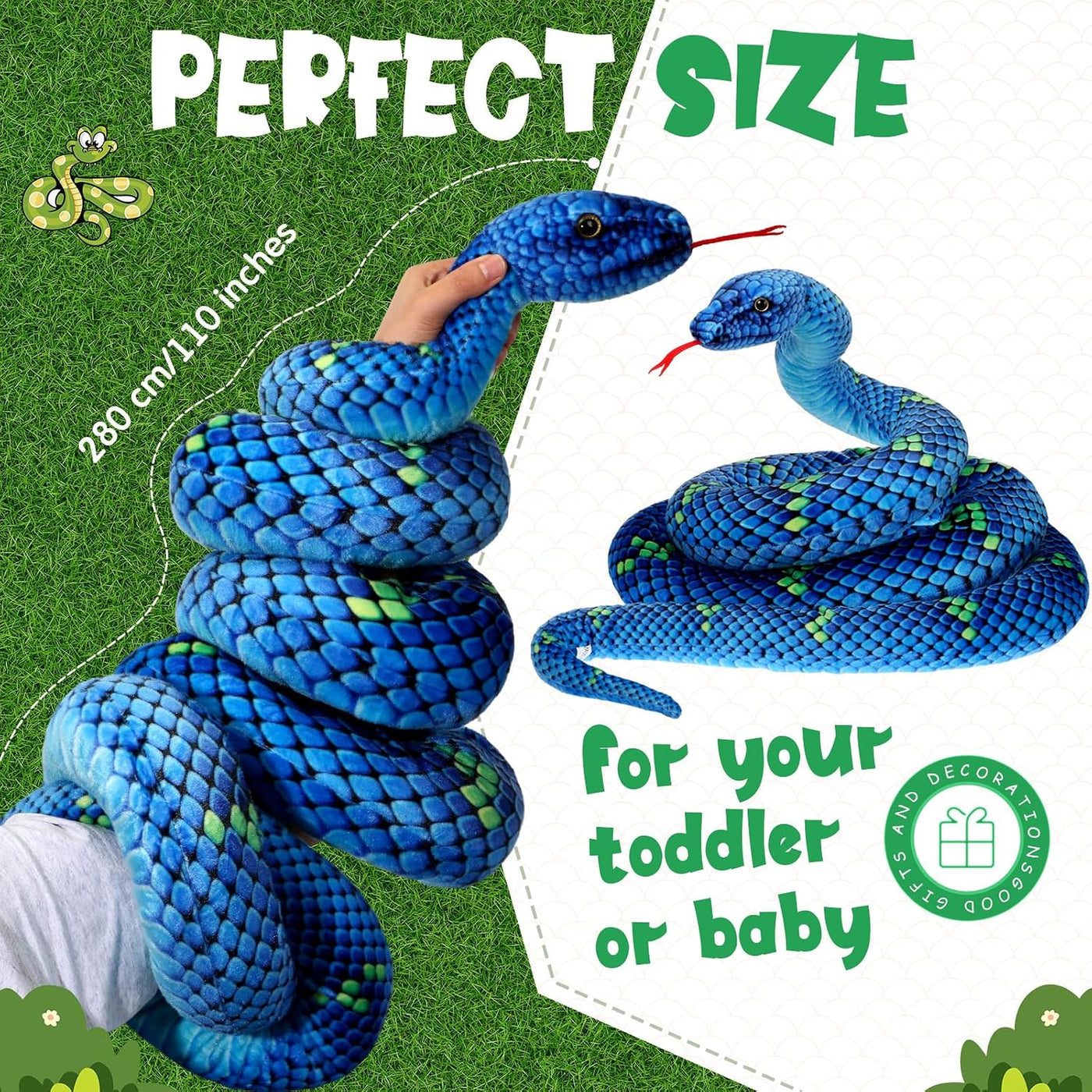 Hiboom Peluche de serpiente gigante de 110 pulgadas, peluche grande...