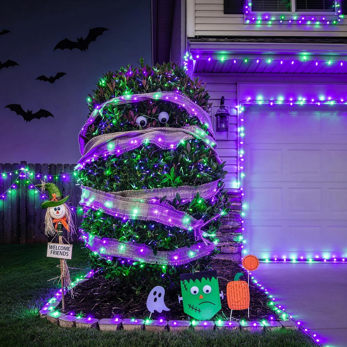 JMEXSUSS 200 luces LED moradas y verdes de Halloween para interiore...