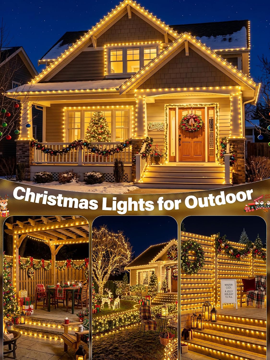 800 luces LED de Navidad de 263 pies IP67 impermeables, blanco cáli...