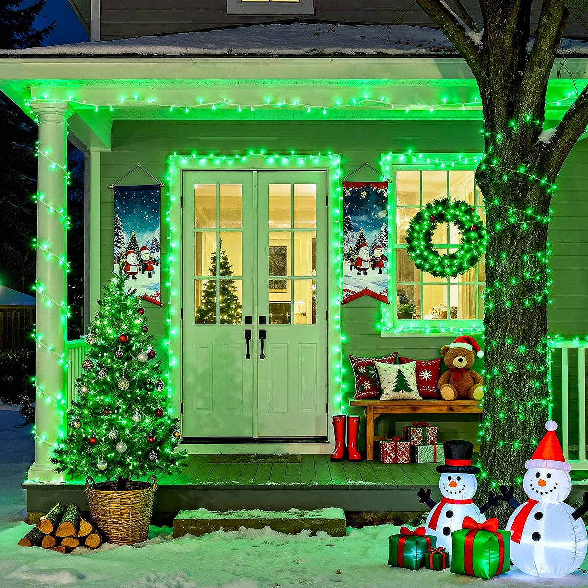 JMEXSUSS 200 luces LED verdes de Halloween para interiores y exteri...