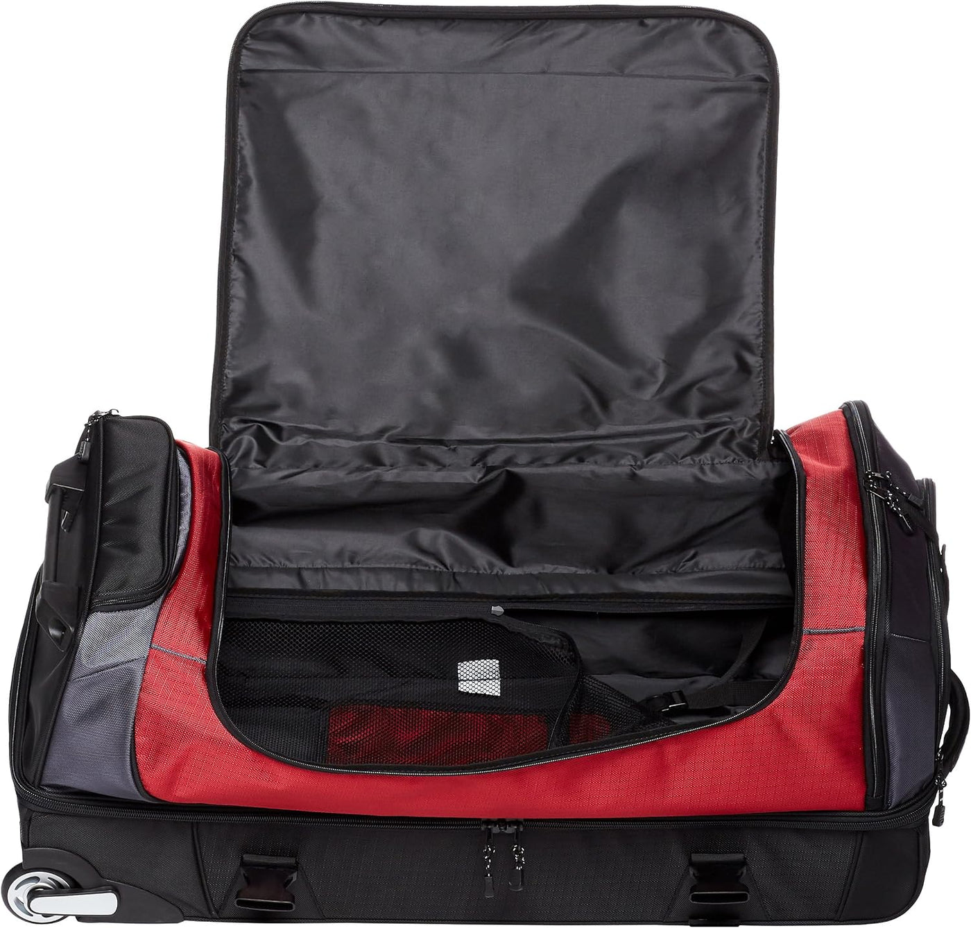 Amazon Basics - Bolsa de viaje con ruedas de Ripstop, Rojo