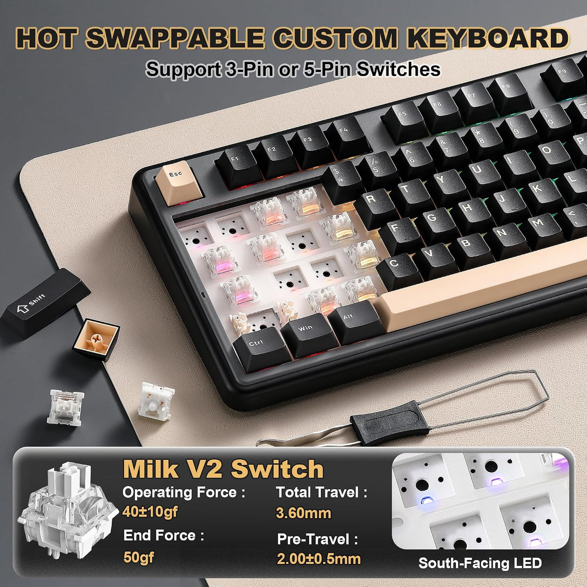 YUNZII Teclado mecánico inalámbrico B98 PRO 96% (negro, interruptor...