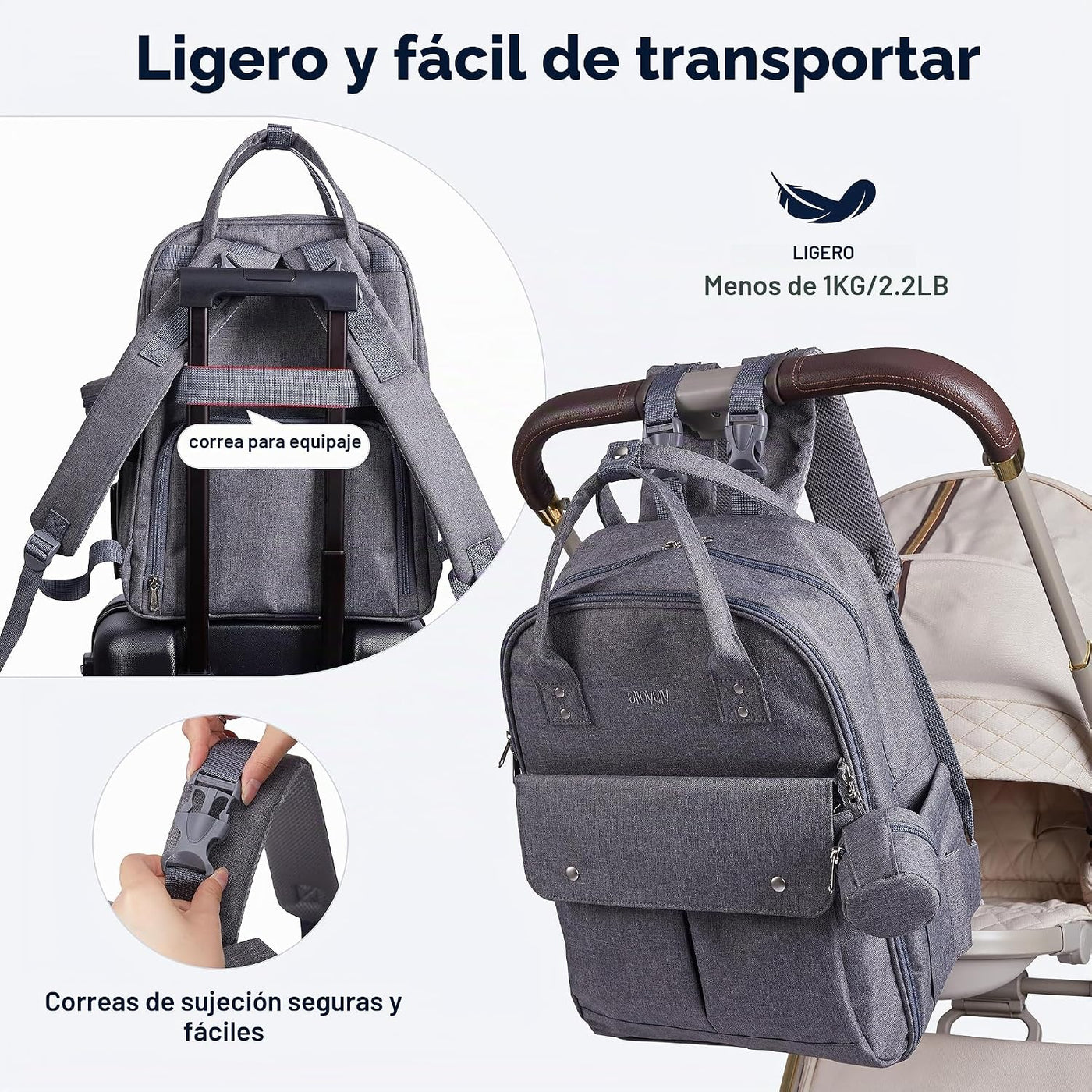 Bolso para pañales multifuncional Alllovely con bolsillos aislados...