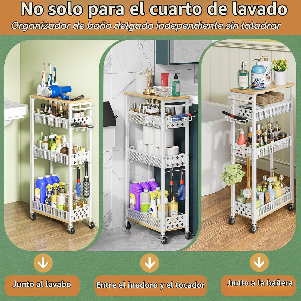 OKZEST Carrito de almacenamiento delgado y rodante, carrito de orga...