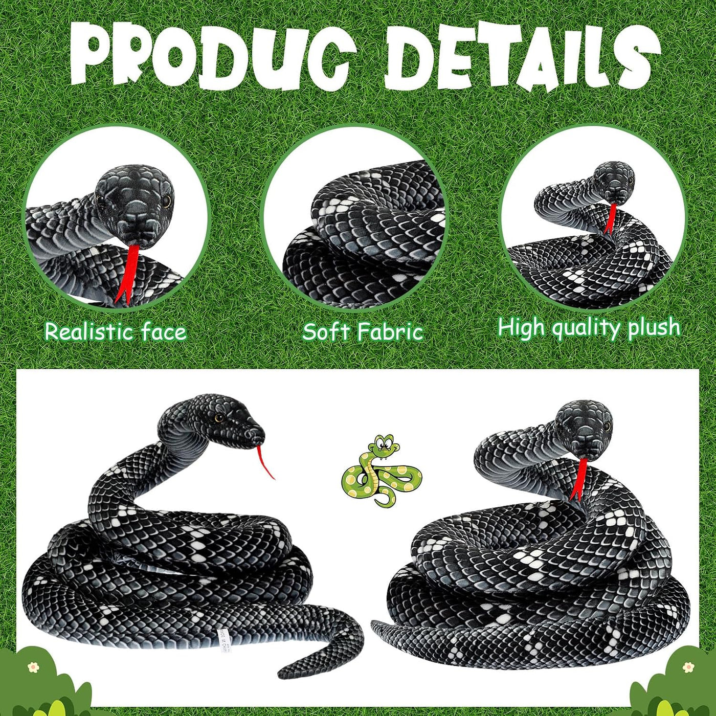 Hiboom - Peluche de serpiente gigante de 110 pulgadas, juguete real...