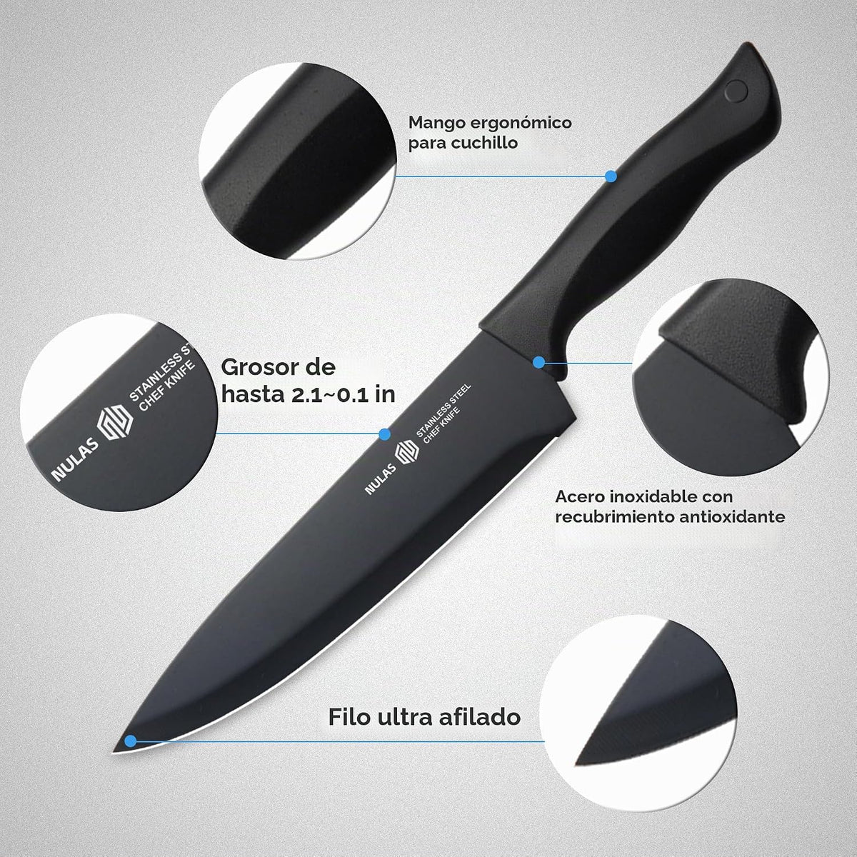 NULAS Juego de bloques de cuchillos de cocina de 15 piezas con afil...