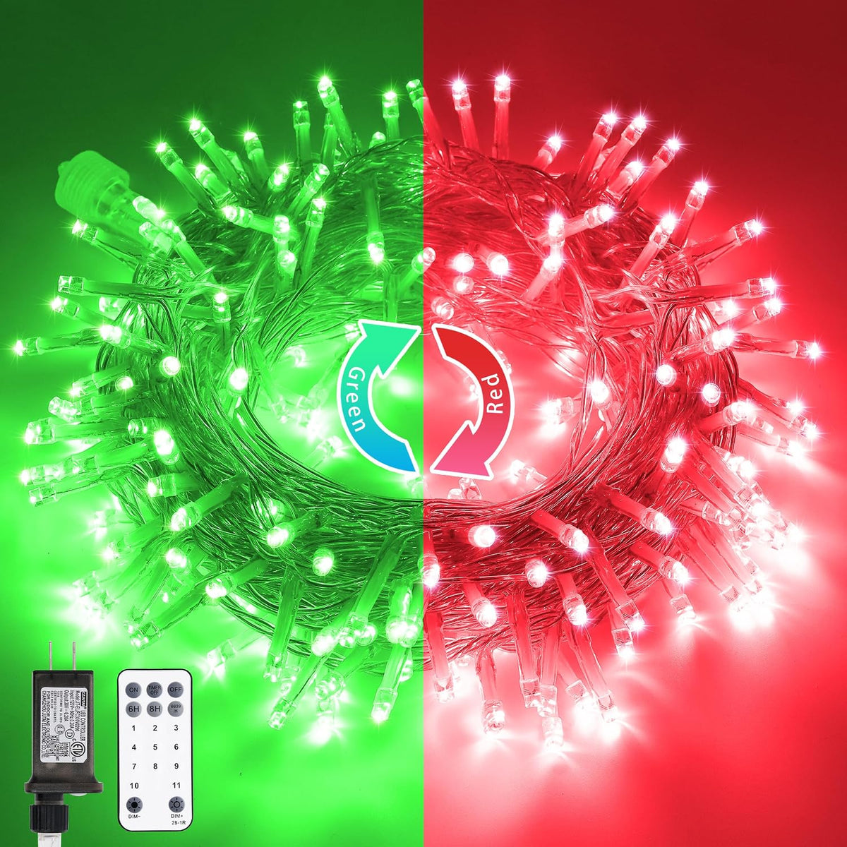 JMEXSUSS 200 luces LED rojas y verdes para decoración navideña al a...