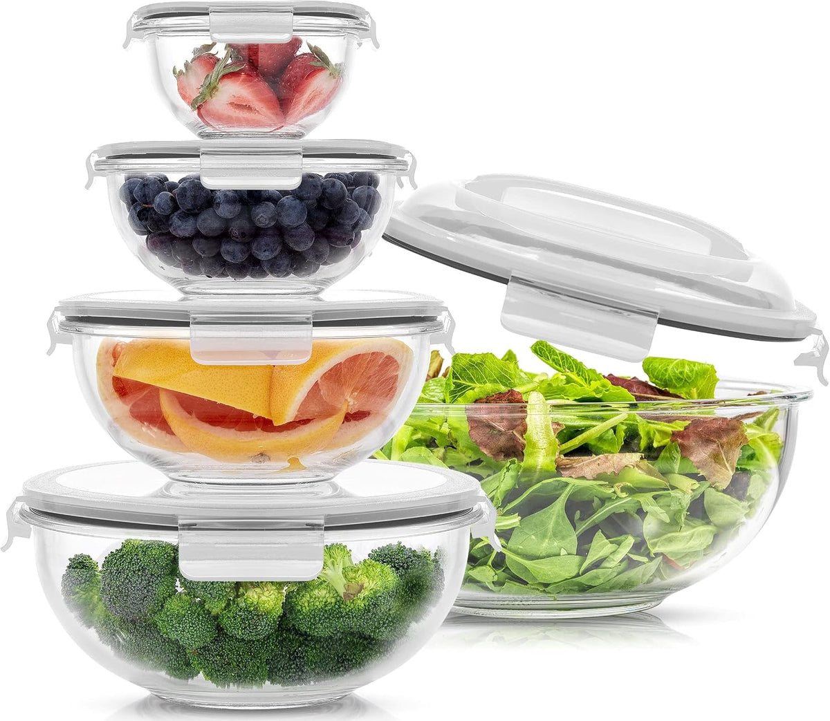 JoyJolt Tazones para mezclar de cocina. Juego de 5 cuencos de vidri...