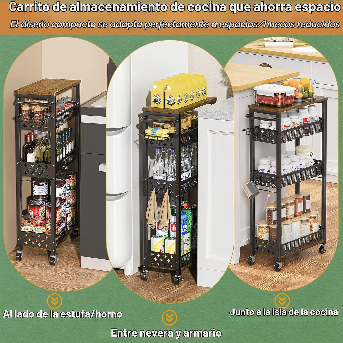 OKZEST - Carrito de organización delgado para lavandería con soport...