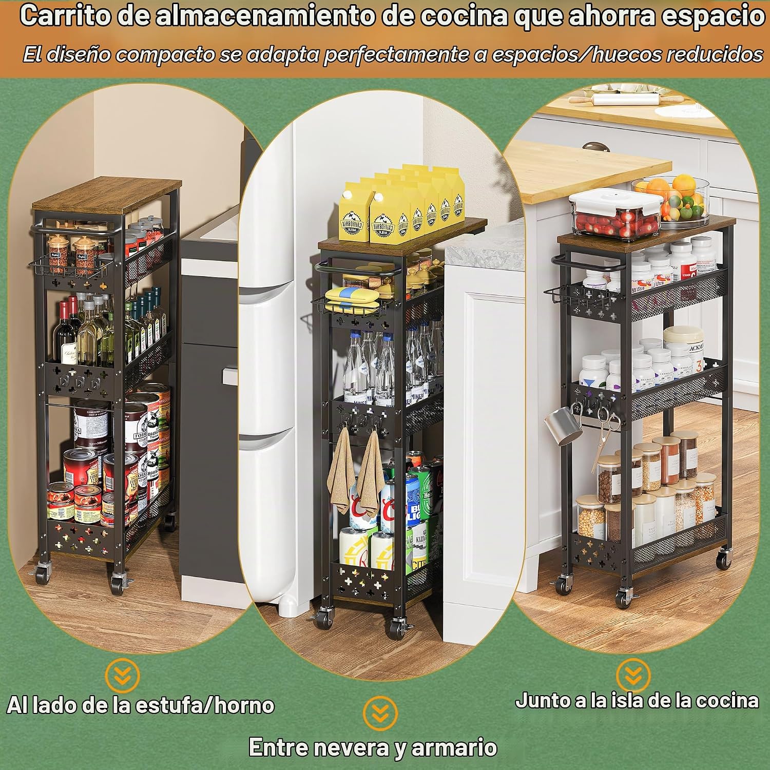 OKZEST - Carrito de organización delgado para lavandería con soport...