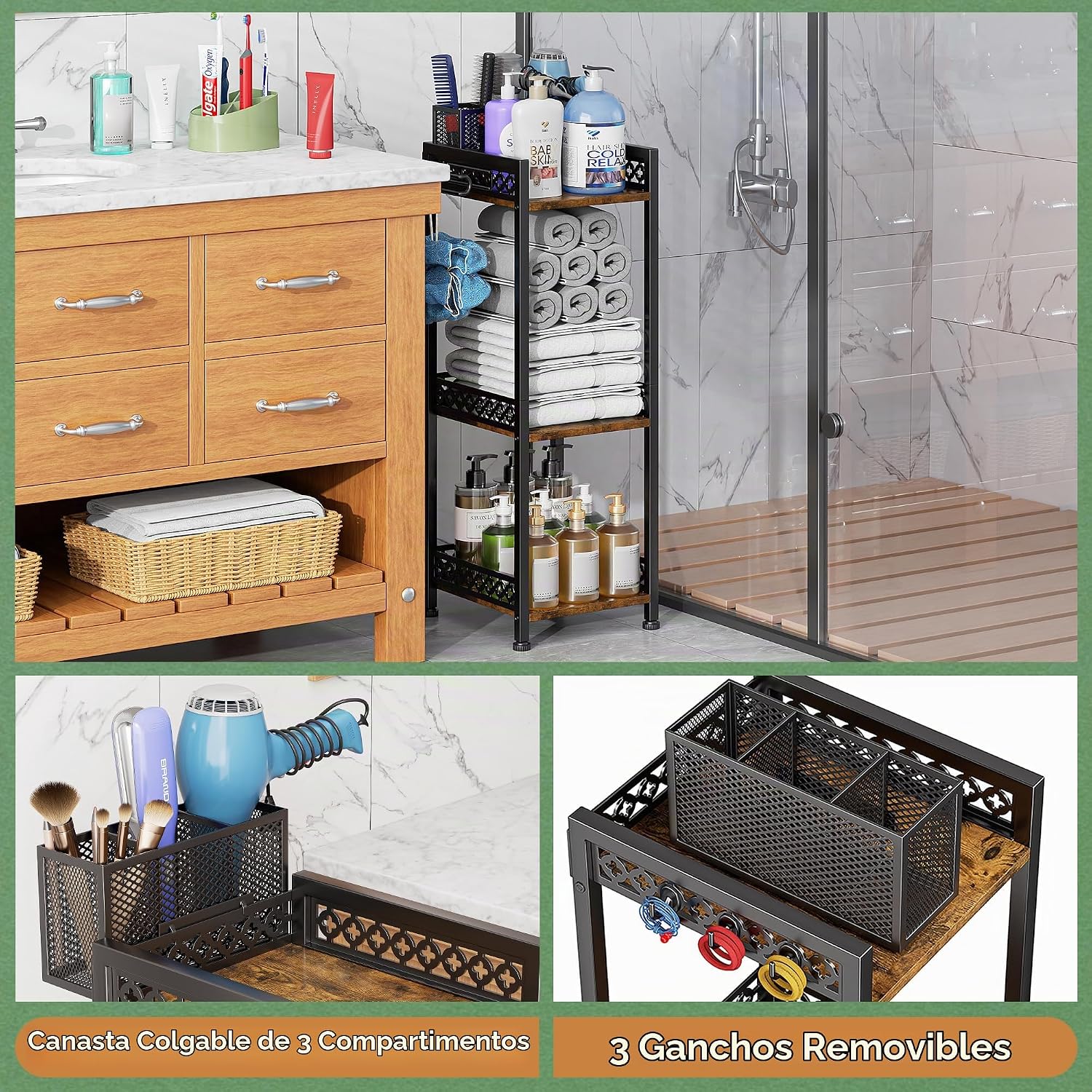 DYUTFZU Organizador de baño de 3 niveles y estante de almacenamient...