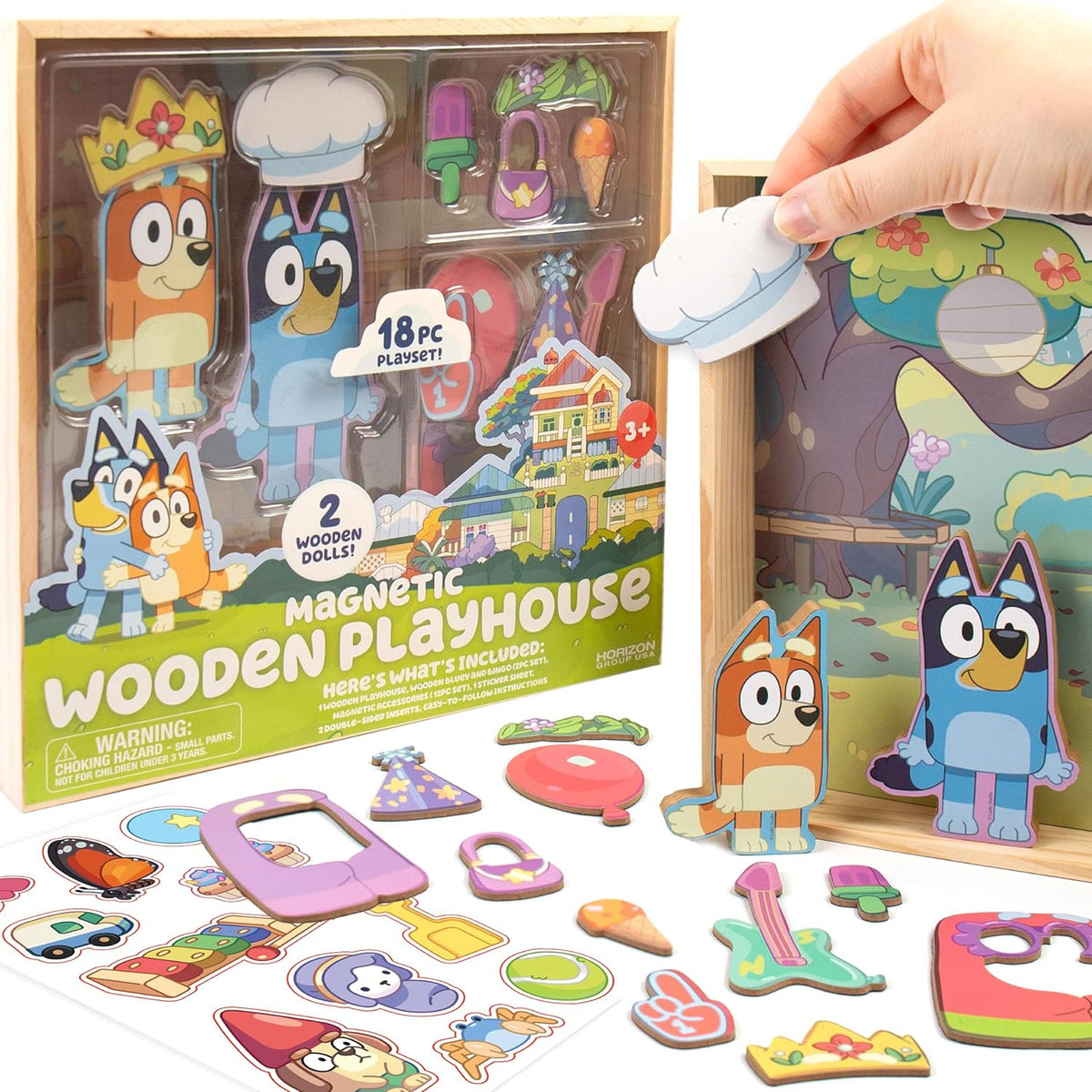 Horizon Group USA Bluey Casa de juegos magnética de madera, juego d...