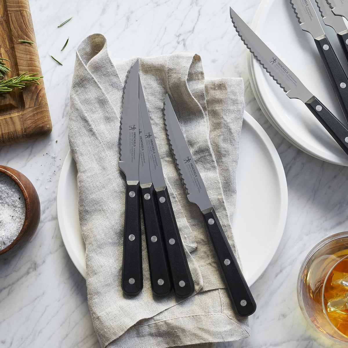 HENCKELS - Juego de 8 cuchillos afilados para carne, diseño alemán...