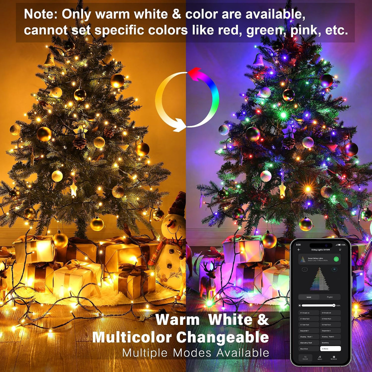 BrizLabs Luces navideñas de colores y blanco cálido que cambian de...
