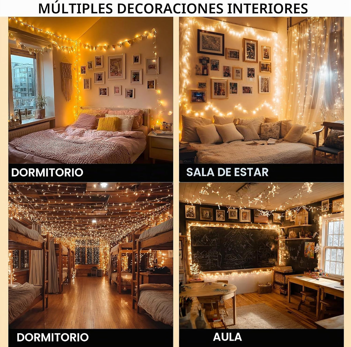 Cadena de luces navideñas brillantes, 600 LED de 196 pies, resisten...