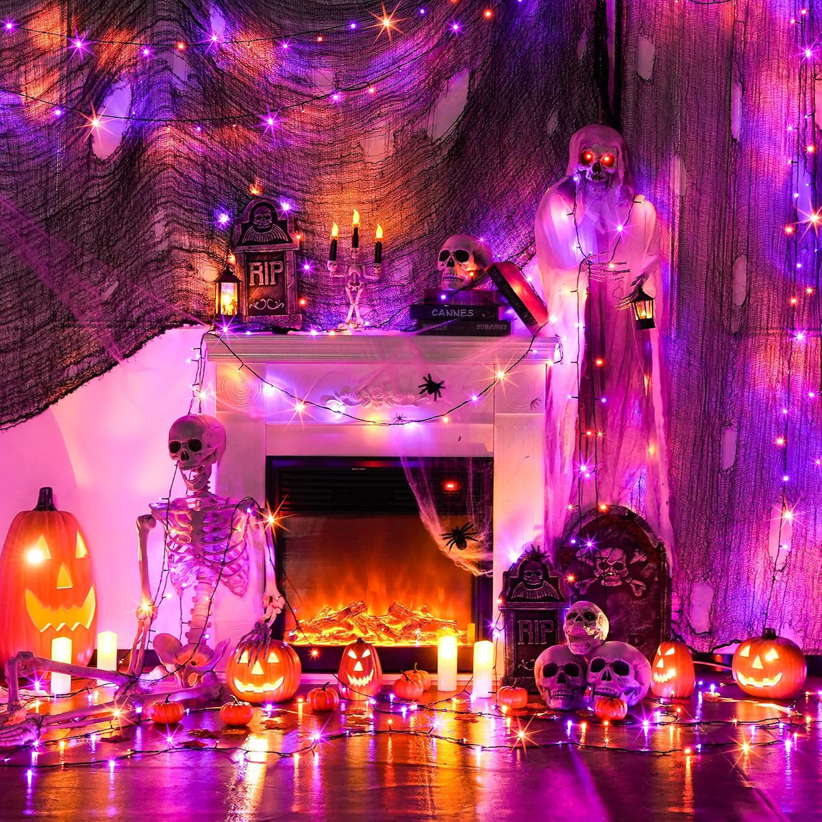 JMEXSUSS - Cadena de luces de Halloween de 250 luces LED naranja y...