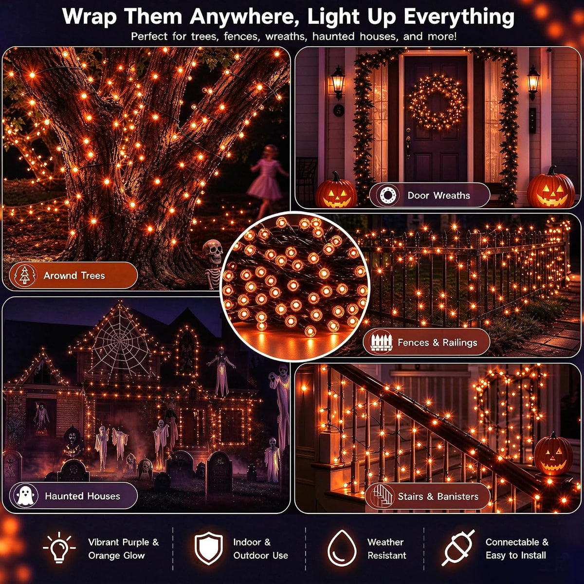 TW SHINE Luces de Halloween, 200 LED de 66 pies, luces de Halloween...