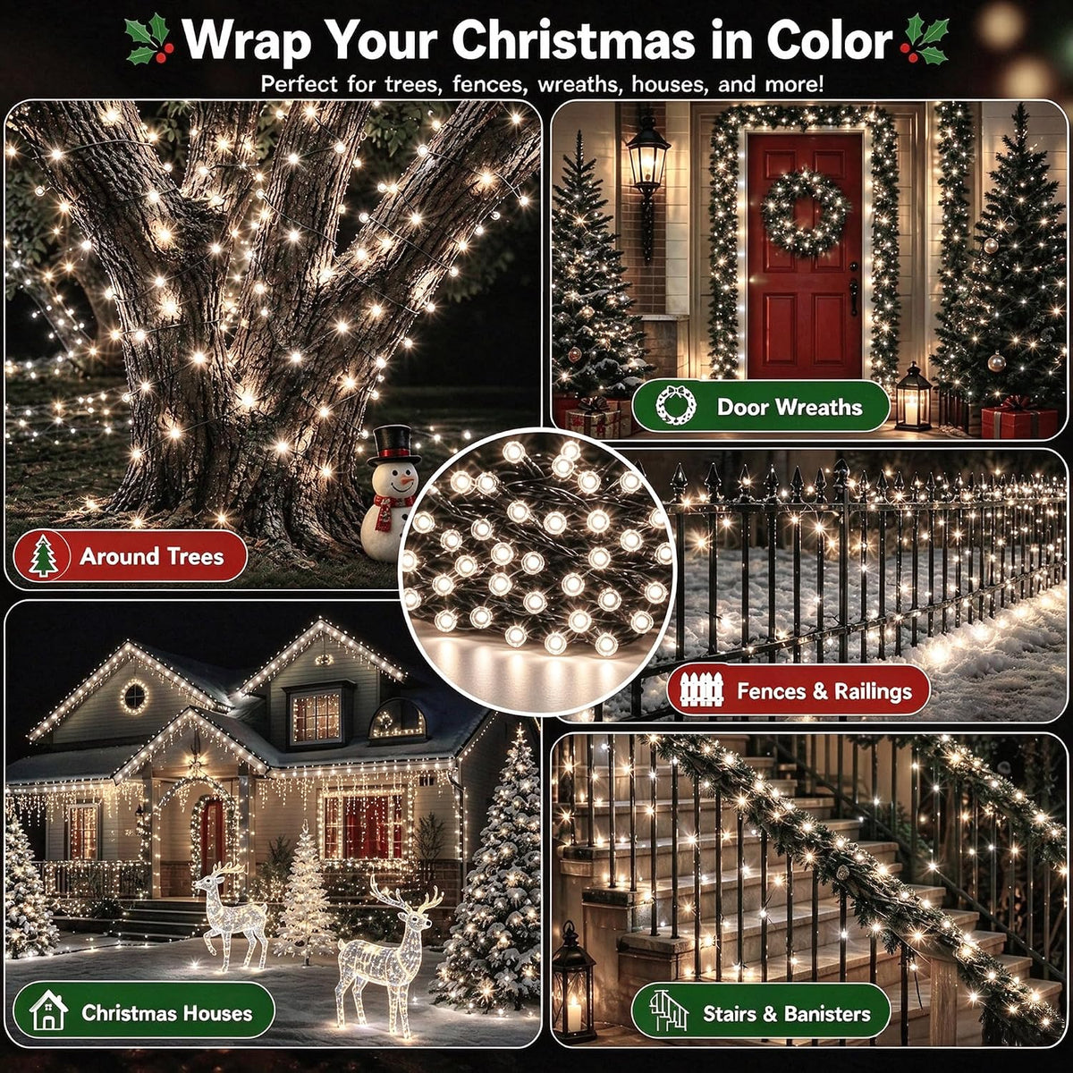 TW SHINE Luces navideñas, 200 LED de 66 pies, luces navideñas para...