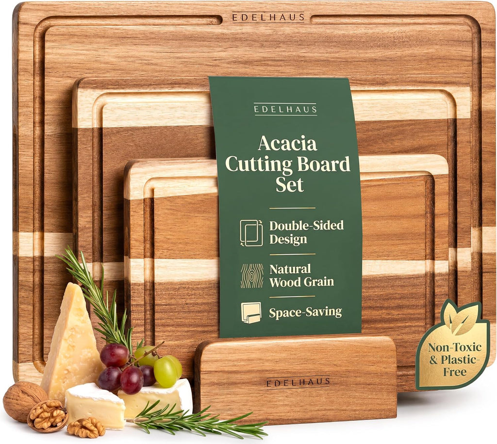 EDELHAUS Juego de 3 tablas de cortar de madera de acacia para cocin...