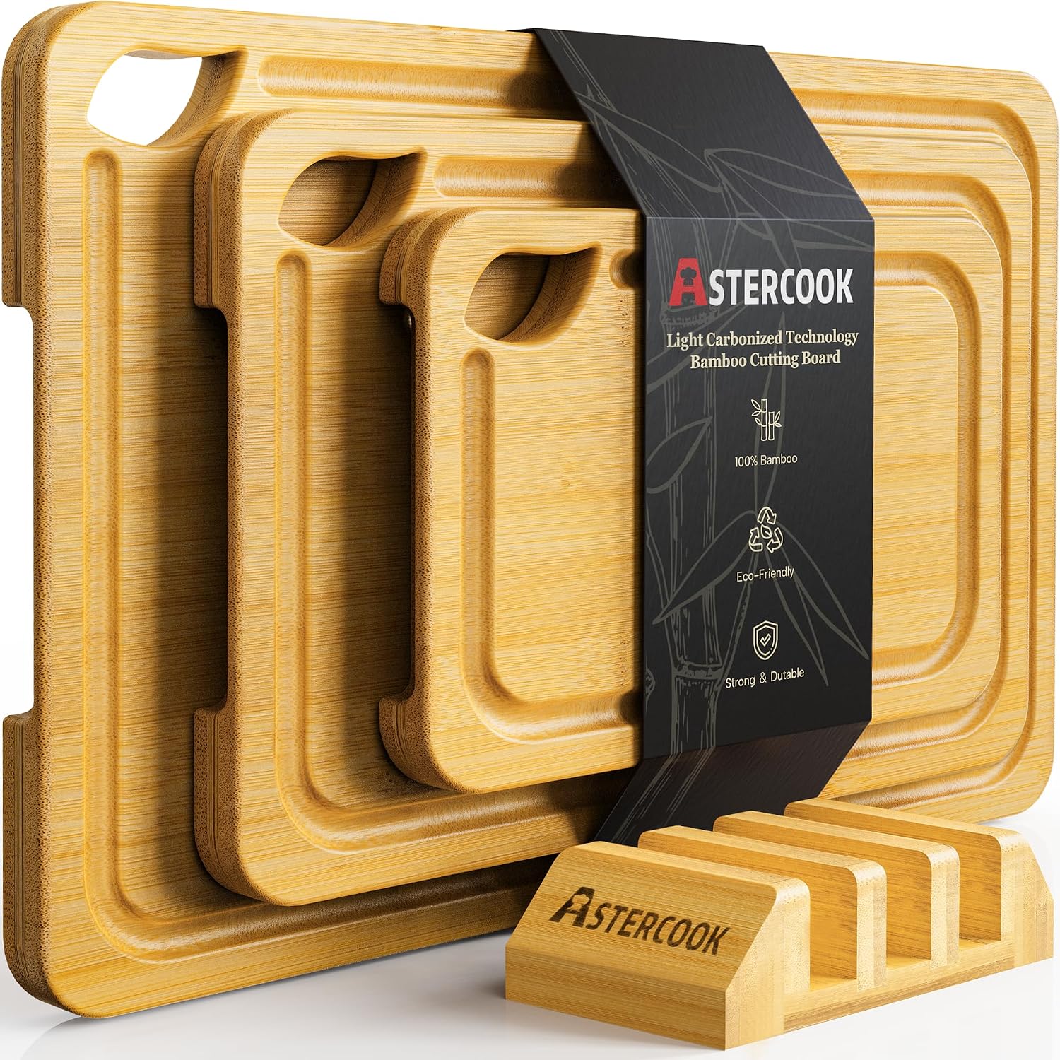 Astercook Nature - Tablas de cortar de bambú para cocina con soport...