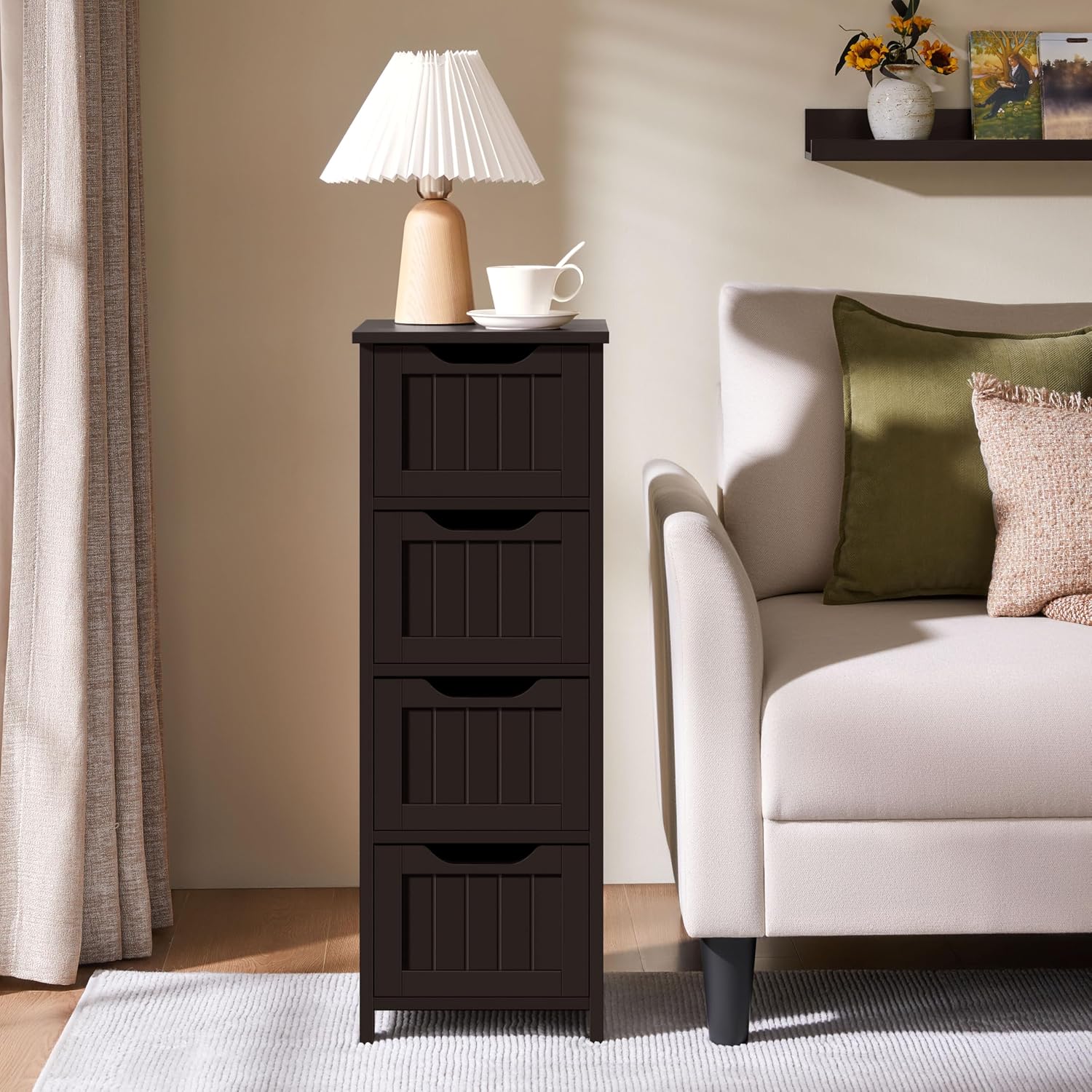 Yaheetech Gabinete de almacenamiento para baño, diseño delgado de 4...