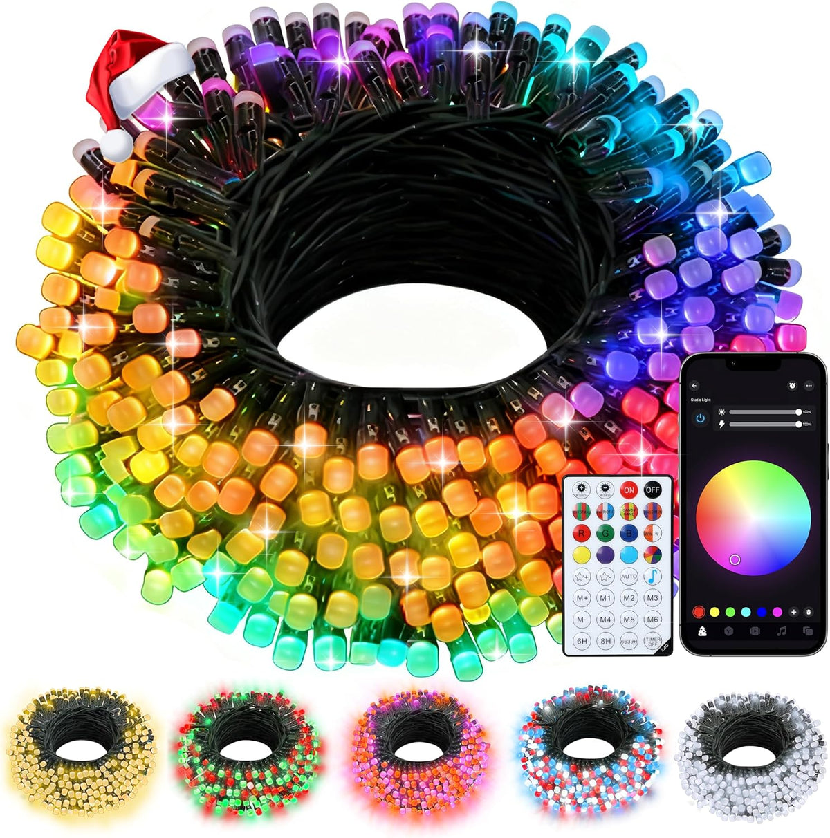 echosari Guirnalda de luces inteligentes de Navidad de 33 pies RGB...