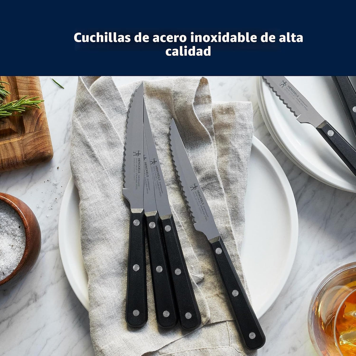 HENCKELS - Juego de 8 cuchillos afilados para carne, diseño alemán...