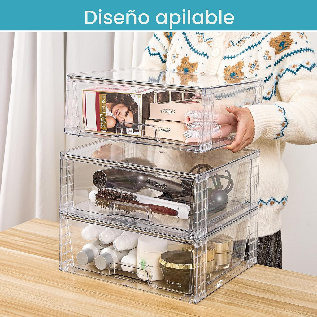 Vtopmart - Paquete de 3 cajones de almacenamiento apilables transpa...
