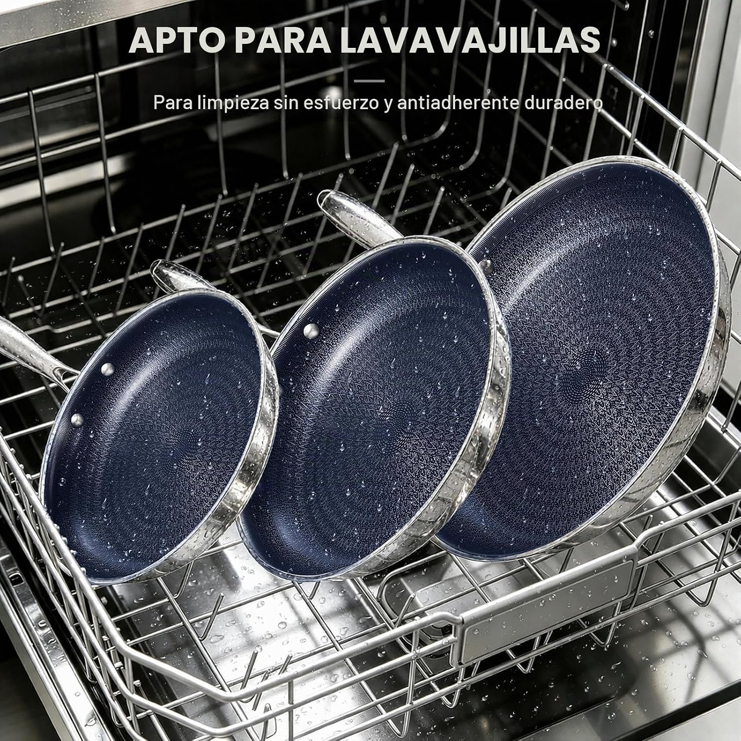 Ammeloo Juego de sartenes híbridas de acero inoxidable de tres capa...