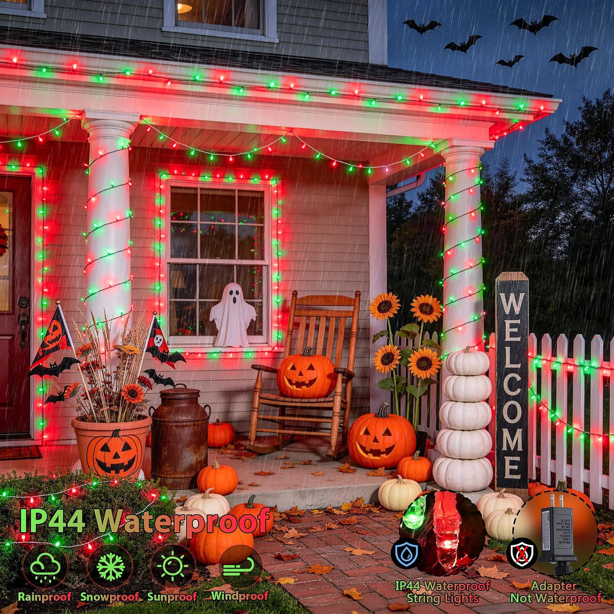JMEXSUSS 200 luces LED rojas y verdes de Halloween de 66 pies | Tir...