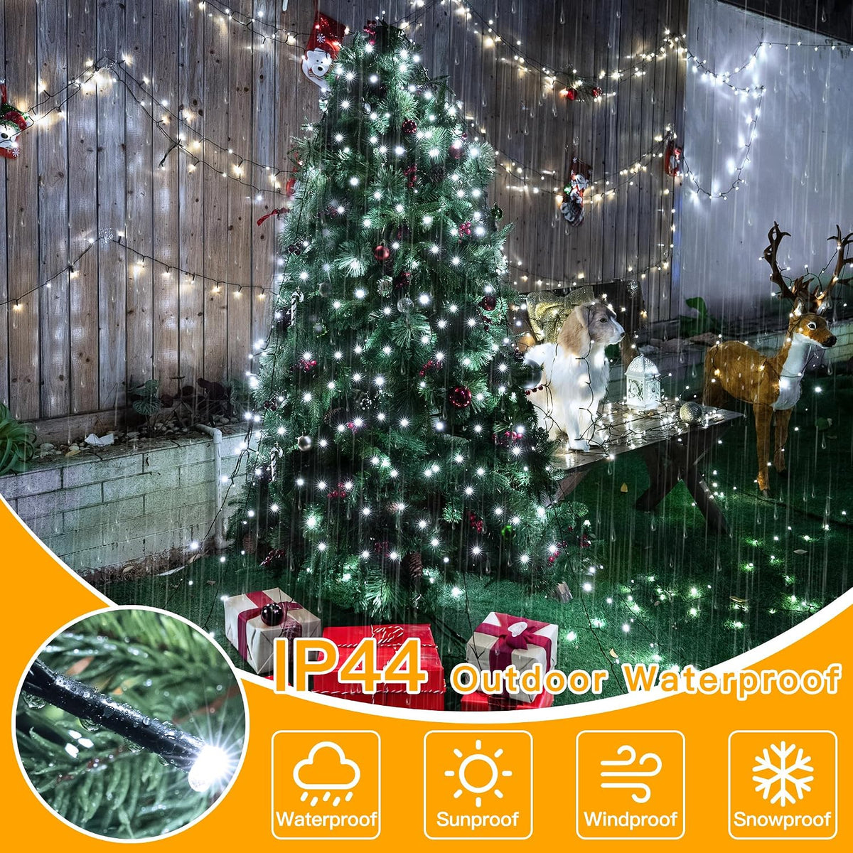Ollny Luces de árbol de Navidad de 8.2 pies x 16 cuerdas con anillo...