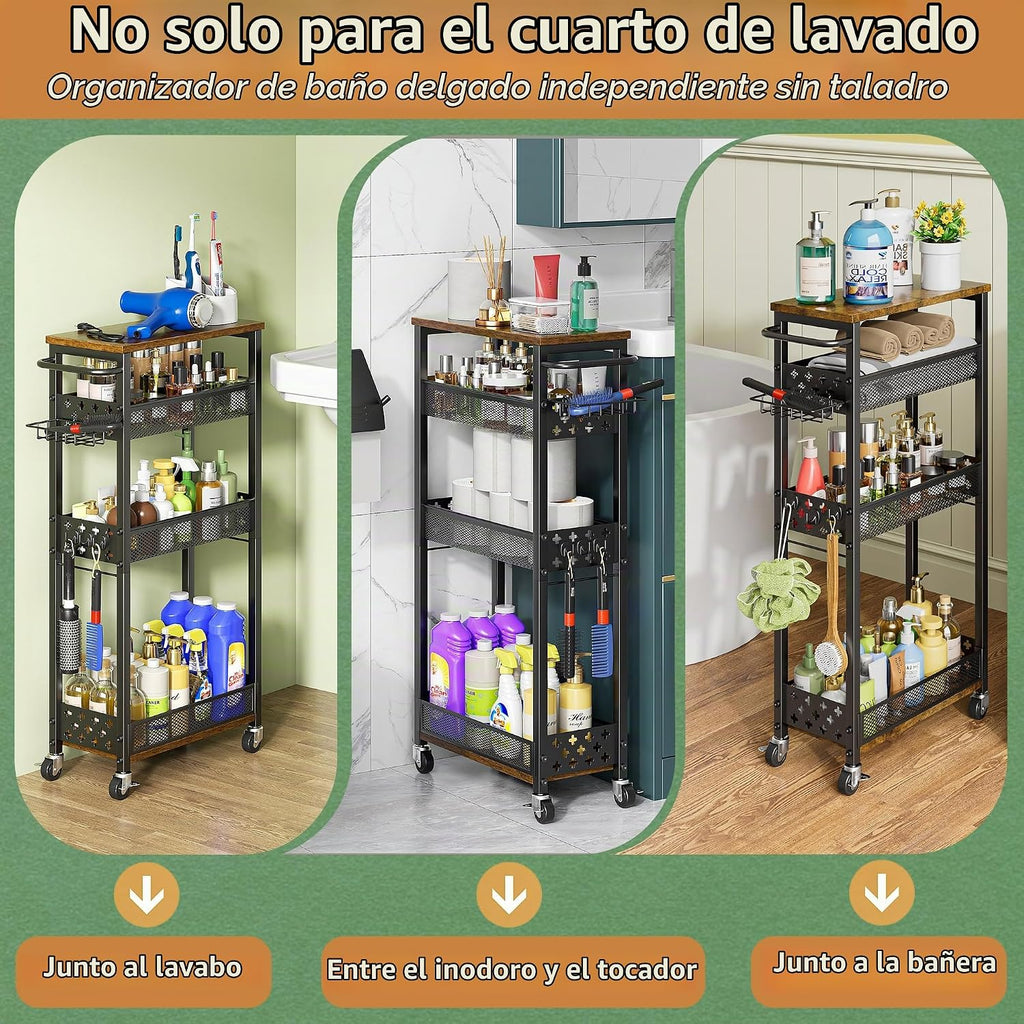 OKZEST - Carrito de organización delgado para lavandería con soport...