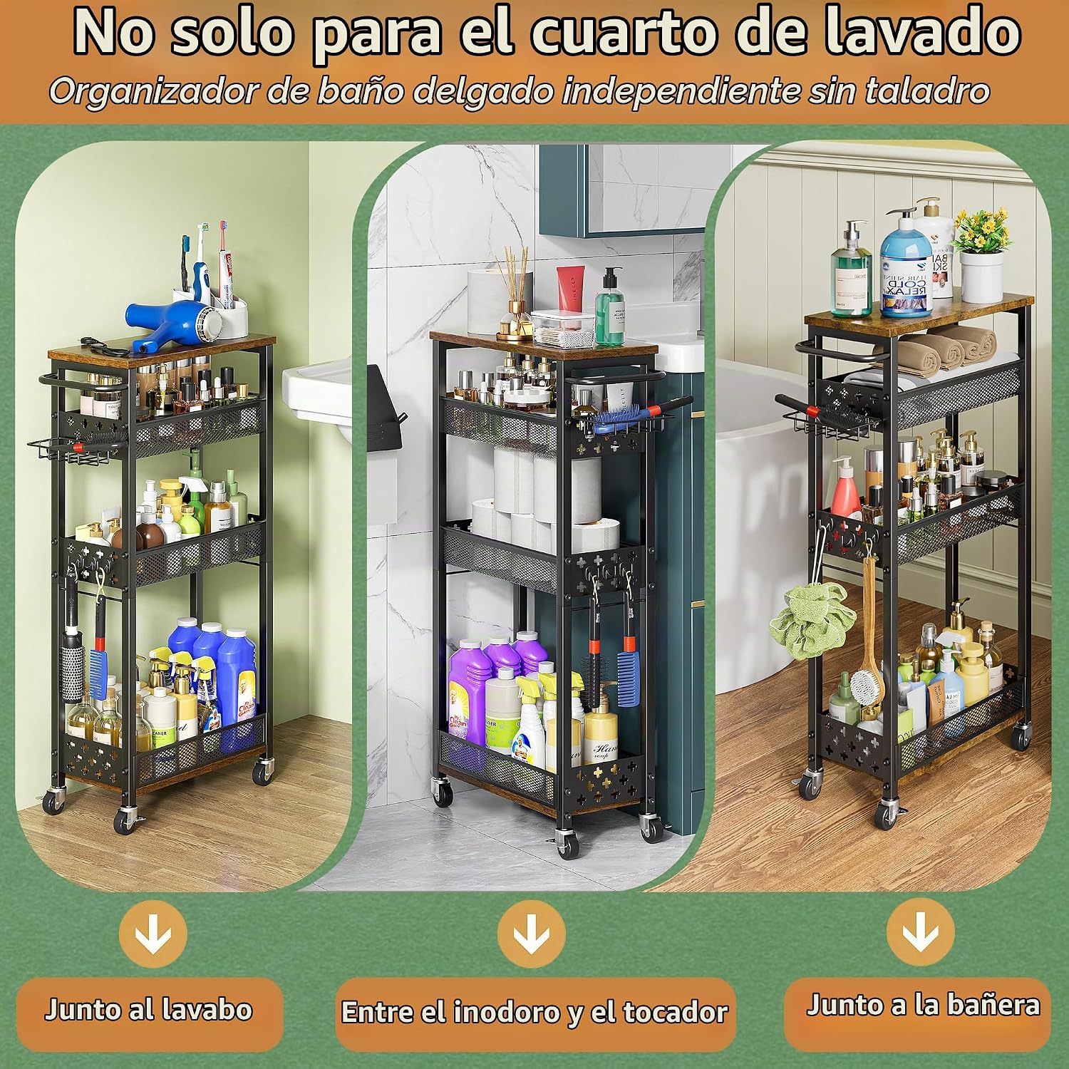 OKZEST - Carrito de organización delgado para lavandería con soport...