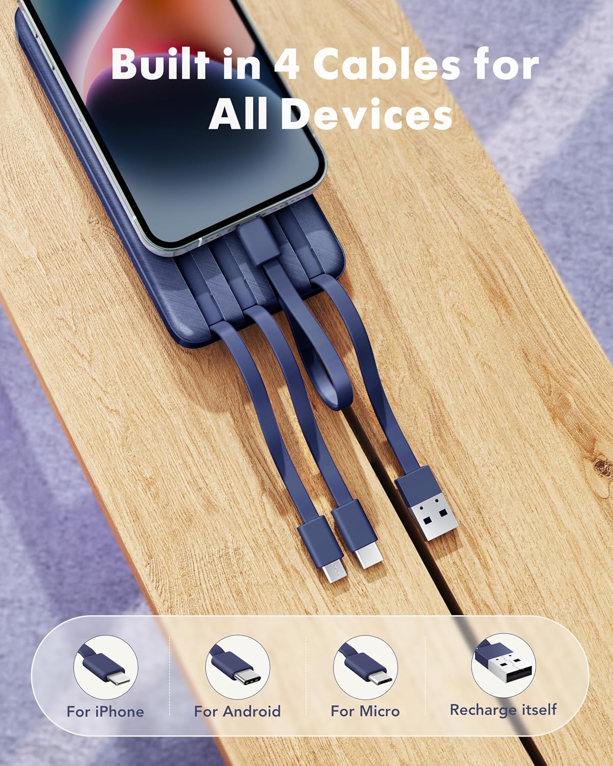charmast Cargador portátil con 4 cables integrados reforzados | 100...