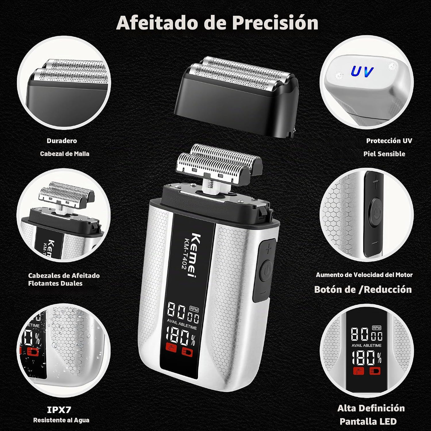 KEMEI Cortapelos para hombres, juego de cortapelos sin cuerda con c...