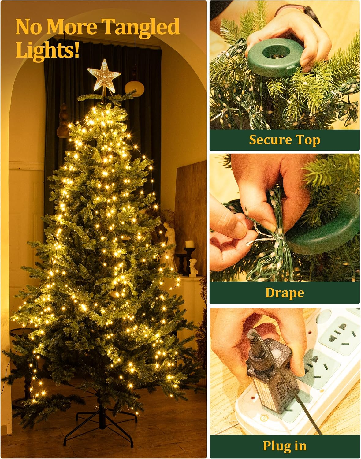 Tomanwai Luces de Árbol de Navidad, 400 luces LED de Navidad con 8...