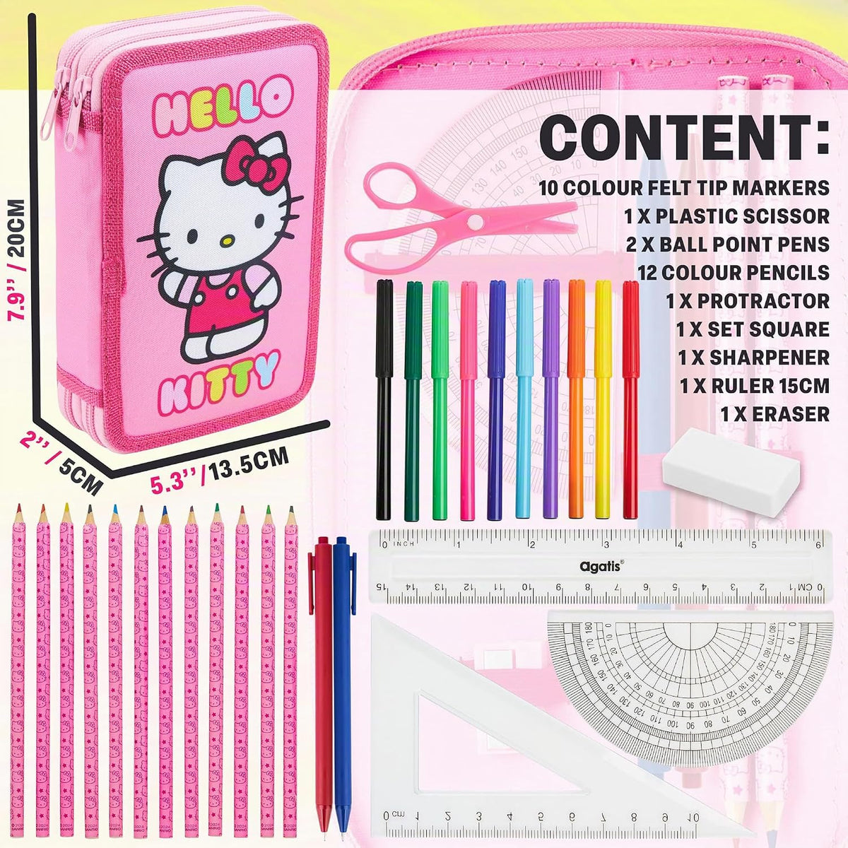Hello Kitty Sanrio - Estuche para lápices de colores para niños, ma...
