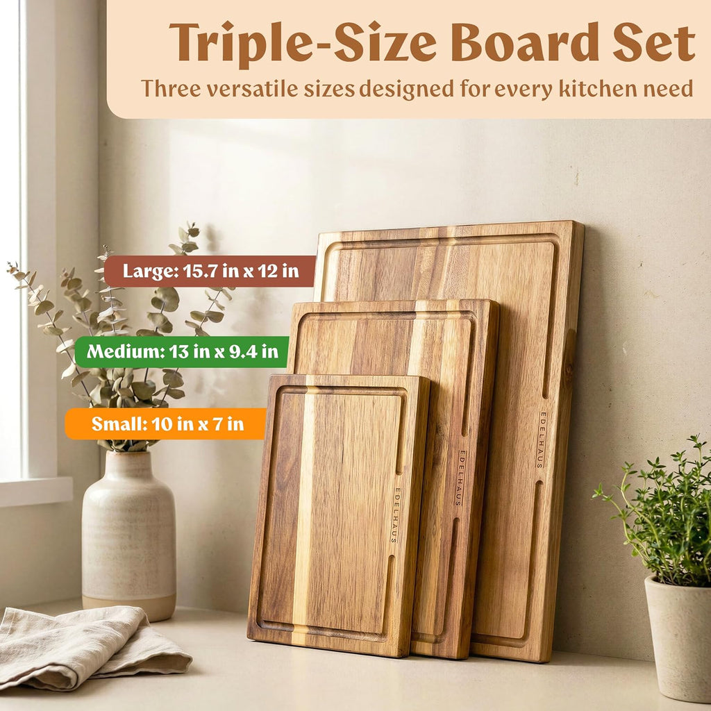 EDELHAUS Tablas de cortar de madera de acacia para cocina, juego de...