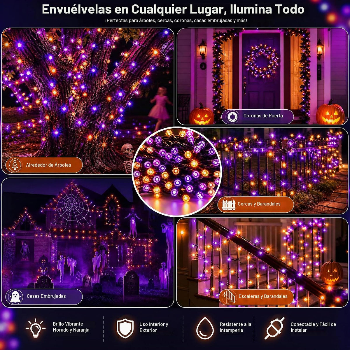 TW SHINE - Luces de Halloween, 200 luces LED de 66 pies para exteri...