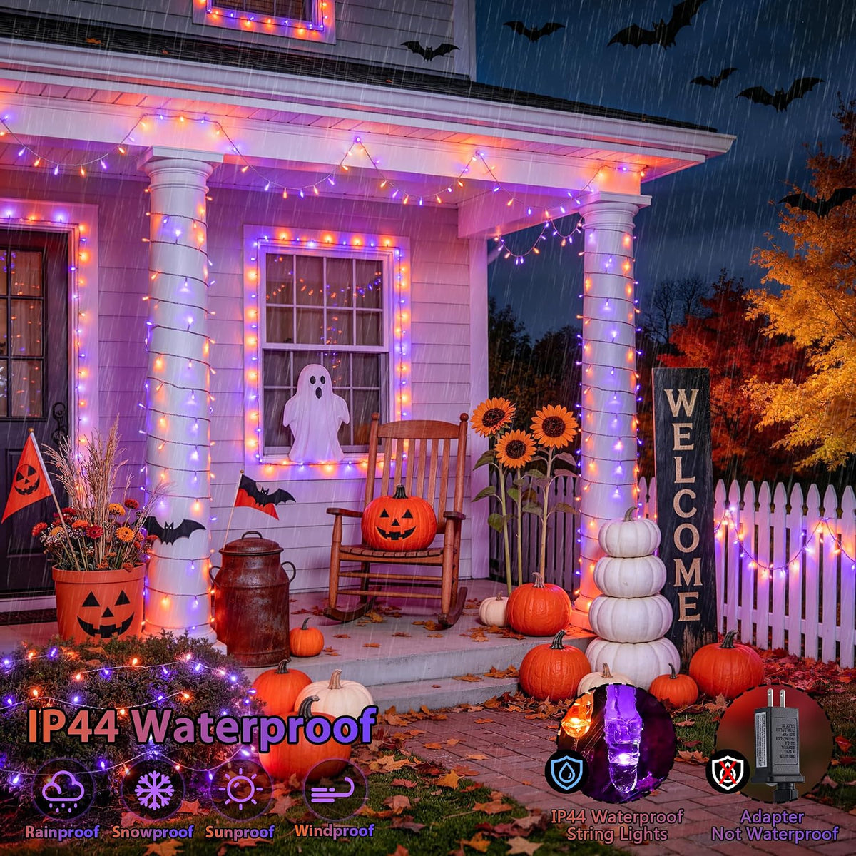 JMEXSUSS 200 luces LED de Halloween para el aire libre, 66 pies, lu...