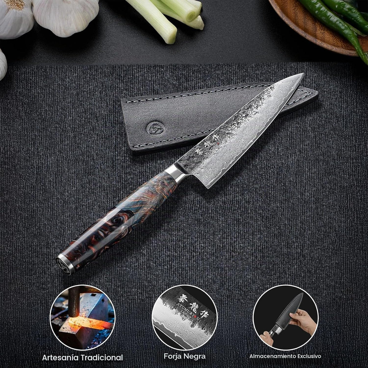 Cuchillo utilitario japonés de 5.5", acero Damasco VG10 de 67 c...