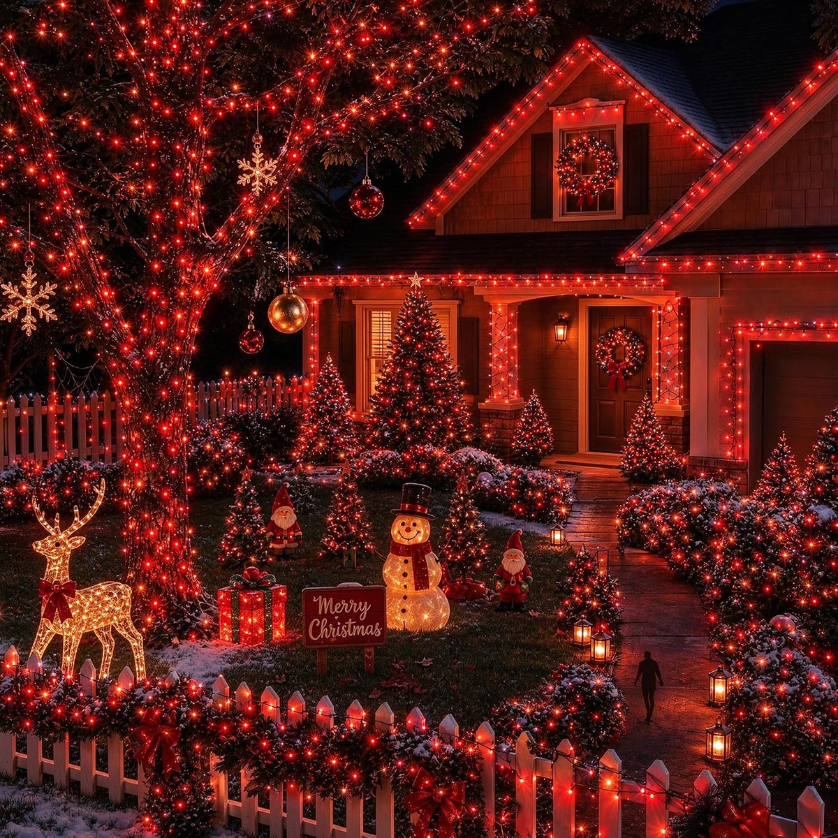 TW SHINE Luces navideñas rojas, 400 LED de 132 pies, luces navideña...