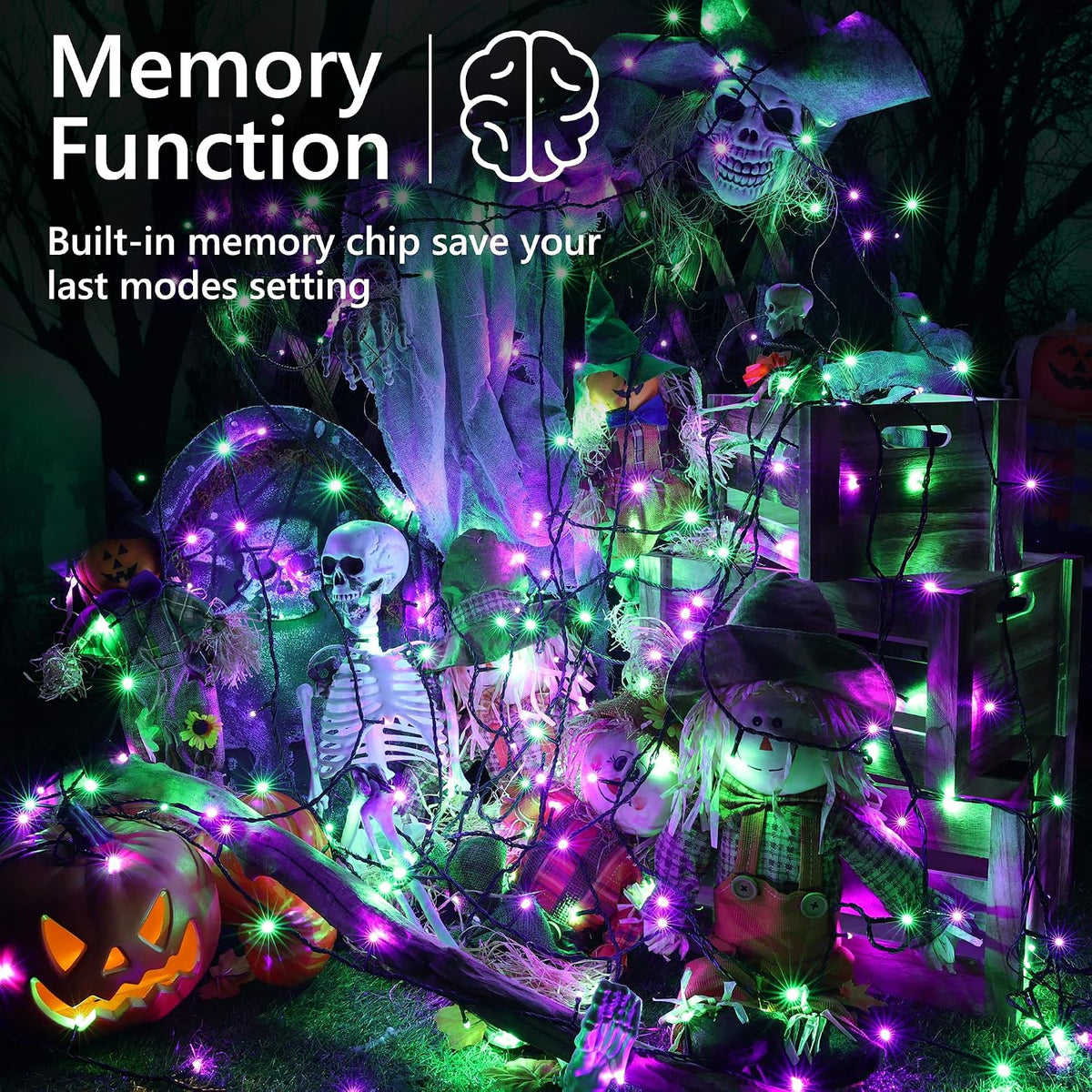 Brizled Luces de Halloween moradas y verdes, 78.74 pies 240 LED Cad...