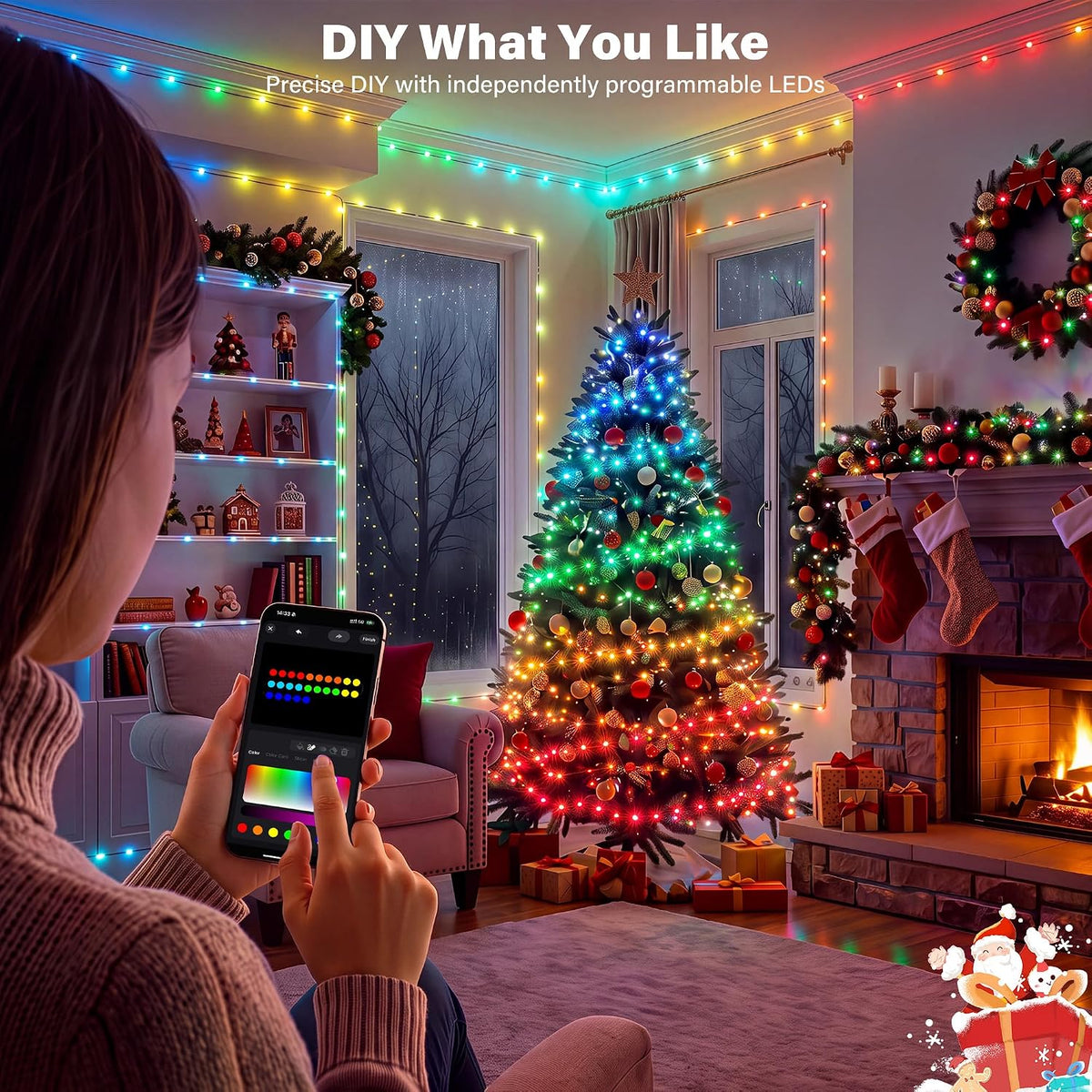 Ollny Luces de Navidad inteligentes, 197 pies 600LED RGBW que cambi...